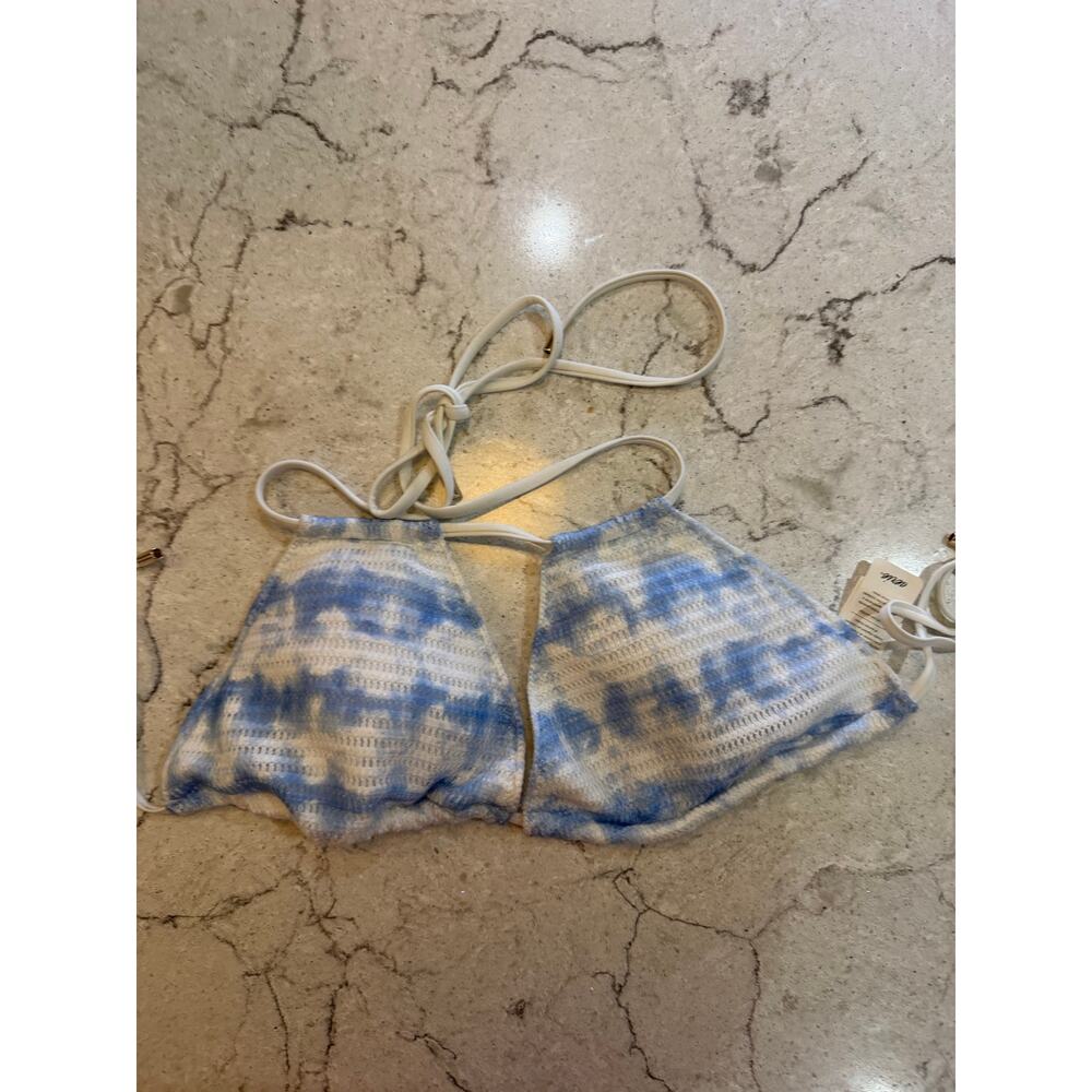 NWT Aerie Blue & White Tie-Dye Textured Triangle Bikini Top - Size Large
